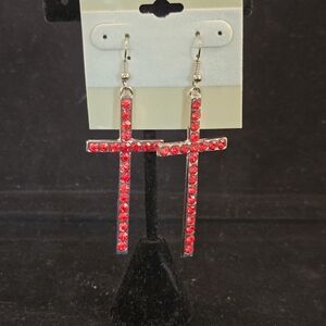 Radiant Red Cross Dangle Earrings